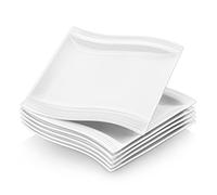 MALACASA 8.2" Square Dinner Plates Set of 6 - Small White Porcelain Plates for Salad, Dessert, Appetizers & Main Dishes | Microwave & Dishwasher Safe | Elegant Modern Tableware