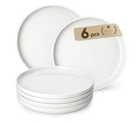 MALACASA 8.25 Inch Small Ceramic Plates Set for 6, Scratch Resistant Kitchen Side Plates for Dessert/Pasta/Main Course/Salad, Dishwasher and Microwave Safe, Ivory White