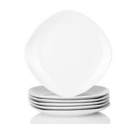 MALACASA Dinner Plates Set of 6, 9.7" White Porcelain Side Plates Square Dessert Plates Salad Plates, Microwave & Dishwasher Safe, Series Elisa