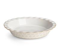 MALACASA 9 Inch Ceramic Pie Dish for Baking with Unique Kiln-Fired Glaze, Non-Stick Fluted Tart Pan, Flower Embossed Edge, 45oz, Perfect for Pies, Quiches, Tarts & Desserts, (Series Lydia, 1PC)