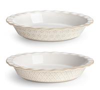 MALACASA 9 Inch Ceramic Pie Dish for Baking with Unique Kiln-Fired Glaze, Non-Stick Fluted Tart Pan, Hexagon Embossed Edge, 45oz, Perfect for Pies, Quiches, Tarts & Desserts, (Series Lydia, 2PC)