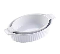 MALACASA Bake Series Oval Oven Dish Set of 2 (9.5" and 11.25") Porcelain Baking Dish with Handles, Ideal for Lasagna, Cakes, Appetizers - White