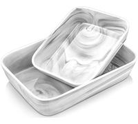 MALACASA Bake Series Porcelain Marble Rectangular Baking Dish Set of 2-1800ml/900ml - Oven Safe Baking Moulds - Heavy Duty Soufflé Moulds