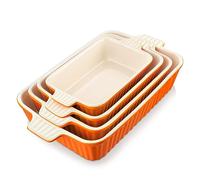 MALACASA Bakeware Set of 4, Porcelain Baking Pans Set for Oven, Casserole Dish, Ceramic Rectangular Baking Dish Lasagna Pans for Cooking Cake Kitchen, Orange(9.4"/11.1"/12.2"/14.7"), Series Bake.Bake