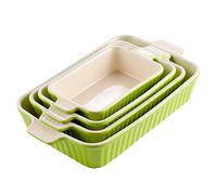 MALACASA Bakeware Set of 4, Porcelain Baking Pans Set for Oven, Casserole Dish, Ceramic Rectangular Baking Dish Lasagna Pans for Cooking Cake Kitchen, Green (9.4"/11.1"/12.2"/14.7"), Series Bake.Bake