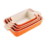 MALACASA Bakeware Set of 4, Porcelain Baking Pans Set for Oven, Casserole Dish, Ceramic Rectangular Baking Dish Lasagna Pans for Cooking Cake Kitchen, Orange(9.4"/11.1"/12.2"/14.7"), Series Bake.Bake