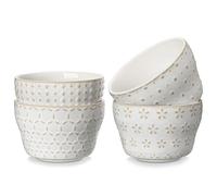 MALACASA Bouillon Cups 8 oz, Ice Cream Bowl, Small Dessert Bowl, Chili Dipping Sauce Coffee Cupping - 4 inch, Set of 4, Arctic White, Series Lydia