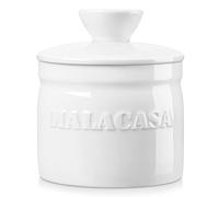 MALACASA Butter Dishes with Lid, Porcelain Butter Keeper Crock for Counter with Water Line, Butter Container for Fresh Spreadable Butter, Series REG, Ivory White
