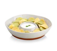 MALACASA Ceramic Chips and Dip Serving Tray, 12 Inch Large Divided Bowls Set for Salsa, Veggies & Dip, Appetizers, Snacks, Free-Form Serving Dish Platter for Parties Hosting & Entertaining, Gray