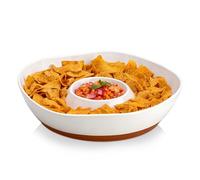 MALACASA Ceramic Chips and Dip Serving Tray, 12 Inch Large Divided Bowls Set for Salsa, Veggies & Dip, Appetizers, Snacks, Free-Form Serving Dish Platter for Parties Hosting & Entertaining, White