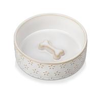 MALACASA Ceramic Pet Bowl, 15oz or 1.5 Cups Food Water Dish for Puppy Dogs, Cats, Guinea Pig, Rabbit, Hamster, Basic Bowls for Your Dog or Cat, Five-Leaf Grass, Series Lydia