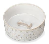 MALACASA Ceramic Pet Bowl, 32oz or 3.5 Cups Food Water Dish for Puppy Dogs, Cats, Guinea Pig, Rabbit, Hamster, Basic Bowls for Your Dog or Cat, Five-Leaf Grass, Series Lydia