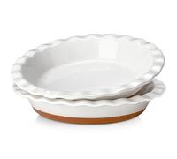 MALACASA Ceramic Pie Dishes, Pie Pan for Baking 9 Inch,40 OZ Pie Plate Round Pie Dish for Baking Fluted Pie Dish Baking Pan, Non Stick Deep Pie Dishes for Quiche (White and Brown, 2PC)