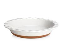 MALACASA Ceramic Pie Dishes, Pie Pan for Baking 9 Inch,40 OZ Pie Plate Round Pie Dish for Baking Fluted Pie Dish Baking Pan, Non Stick Deep Pie Dishes for Quiche (White and Brown, 1 PC)
