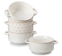 MALACASA Ceramic Soup Bowls with Handles, 20 oz French Onion Soup Bowls Oven & Microwave Safe for Soups, Stews & Desserts - Set of 4, Embossed Patterns Bowl Set - 5.5 Inch, Series LYDIA