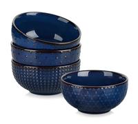 MALACASA Cereal Bowls, 30 Ounce Ceramic Blue Soup Bowl for Kitchen, Stoneware Bowls Set of 4 with Embossment for Pho, Chip, Fruits, Salad, Noodle, Ramen - 6 Inch, Series LYDIA