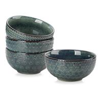 MALACASA Cereal Bowls, 30 Ounce Ceramic Green Soup Bowl for Kitchen, Stoneware Bowls Set of 4 with Embossment for Pho, Chip, Fruits, Salad, Noodle, Ramen - 6 Inch, Series LYDIA