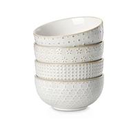 MALACASA Cereal Bowls Set of 4, 30 OZ/900 ML Ceramic Soup Bowl for Kitchen, Stoneware Bowls Set of 4, with 4 Unique Embossed Patterns, Chip, Fruits, Salad, Noodle, Ramen - 6 Inch, Series Lydia