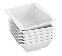 MALACASA Cereal Bowls Set of 6, 380ML 5.2" Red Stripes Salad Bowl Soup Bowl Noodle Bowl Dessert Bowls Porcelain Rice Bowl White Bowls Small Breakfast Bowls, Series Carina