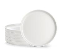 MALACASA Dinner Plates Set, 8.25 Inch Ceramic Small Dinner Plates Set of 6, Porcelain Modern White, Scratch Resistant Dishware for Dessert/Salad, Elegant Raised Edge, Dessert Plates Set, Series Leah
