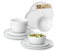 MALACASA Dinner Set, 12 Pieces Ceramic Dinnerware Service for 4, White Porcelain Crockery Set, Include Plates and Bowls, Premium Ceramic Dinnerware Sets, Lexi Series