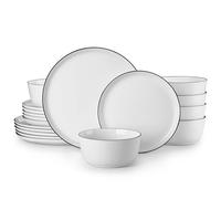 MALACASA Dinner Set, 18 Pieces Ceramic Dinnerware Service for 6, White and Black Rim Porcelain Crockery Set, Include Plates and Bowls, Premium Ceramic Dinnerware Sets, Lexi Series