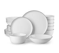 MALACASA Dinner Set, 24 Pieces Ceramic Dinnerware Service for 6, White and Black Rim Porcelain Crockery Set, Include Plates and Bowls, Premium Ceramic Dinnerware Sets, Lexi Series