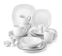 MALACASA Dinner Set for 4, 20-Piece Porcelain Plates and Bowls Set Light Grey White Dinnerware Sets with 4-Piece Dinner Plate/Soup Bowl/Dessert Plate/Egg Cup/Mug, Series Elisa