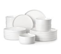 MALACASA Dinner Set for 6, 18-Piece Porcelain Dinnerware - Plates, Bowls, Salad Plates, Cereal Bowls - White Leah Series