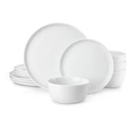 MALACASA Dinner Sets for 4, 12 Pieces Dinnerware Sets, White, Lexi Series | Include Plates and Bowls, Premium Dinnerware Sets, White Porcelain Crockery Set, Gift choice, Microwave and Dishwasher Safe
