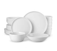 MALACASA Dinner Sets for 6, 24 Pieces Dinnerware Sets, White, Lexi Series | Include Plates, Cereal Bowls and Soup Bowls, White Porcelain Crockery Set, Gift choice, Microwave and Dishwasher Safe