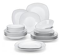 MALACASA Dinner Sets for 6 People, 24-Piece Plates and Bowls Set with 6-Piece Dinner Plate/Soup Plate/Side Plate/Cereal Bowl, Dinnerware Set with Siliver Rim,Series Elisa
