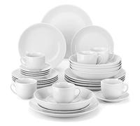 MALACASA Dinner Sets for 6 People, 30 Piece Gourmet Porcelain Plates and Bowls Set, White Dinnerware Sets with 6-Piece Dinner Plates/Soup Plates/Dessert Plates/Cup and Saucer Set, Serie Amelia