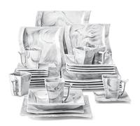 MALACASA Dinner Sets for 6 People, 30-Piece Porcelain Square Plate and Bowls Set Marble Grey Dinnerware Set Tableware with Dinner Plates/Dessert Plates/Soup Plates/Cups and Saucers, Series Flora