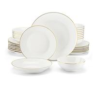 MALACASA Dinner Sets for 8 People, 32 Piece Bone China Plates and Bowls with Golden Rim, Round White Crockery Set with Dinner Plate, Dessert Plate, Soup Plate and Cereal Bowl, Series JERA