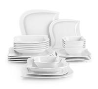 MALACASA Elvira Series Dinner Sets for 6 People, 24-Piece Leaf Shaped Plates and Bowls Set Ivory White Porcelain Dinner Set, Ceramic Crockery Set, Elegant Dinner Service, Microwave Dishwasher Safe