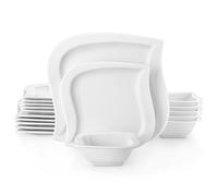 MALACASA Elvira Series Dinnerware Set for 6 People, 18-Piece Ivory White Porcelain Dinner Set Leaf Shaped Plates and Bowls Set, Ceramic Crockery Set, Elegant Dinner Service, Microwave Dishwasher Safe