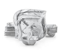 MALACASA Elvira Series Plates and Bowls Set, 18-Piece Marble Grey Porcelain Dinner Set Leaf Shaped Dinnerware Set for 6 People, Ceramic Crockery Set, Elegant Dinner Service, Microwave Dishwasher Safe