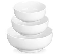 MALACASA Large Salad Bowls, Soup Bowl Set of 3, Porcelain Cereal Bowl, White Serving Bowls, Perfect for Noodles, Desserts and Breakfast, 1320ML / 1780ML / 3400ML, Microwave and Dishwasher Safe
