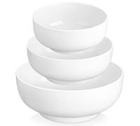MALACASA Large Soup Bowls Set of 3, 800ML/1800ML/3400ML Porcelain White Salad Bowl Chip Resistant Serving Bowl Cereal Bowl Noodle Bowl Dessert Bowls, Microwave and Dishwasher Safe
