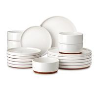 MALACASA Leah Dinner Sets for 6 People, 18 Pieces Dinner Sets, Khaki White | Includes 6 each: dinner plates, dessert plates, cereal bowls, Modern, durable, scratch-free, Dishwasher & Microwave Safe