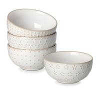 MALACASA LYDIA Bowl Set of 4, 420 ml, Stoneware Cereal Bowls with Relief Pattern, Small Dessert and Breakfast Bowls for Salad, Fruit, Beige