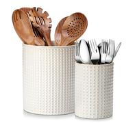 MALACASA LYDIA Ceramic Utensil Holders, 7.3"+5.5" Kitchen Utensil Crock Set for Countertop, Large & Small Utensil Organizers for Cooking Tools, Rhombus Pattern