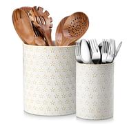 MALACASA LYDIA Ceramic Utensil Holders, 7.3"+5.5" Kitchen Utensil Crock Set for Countertop, Large & Small Utensil Organizers for Cooking Tools, Five-Leaf Grass Pattern