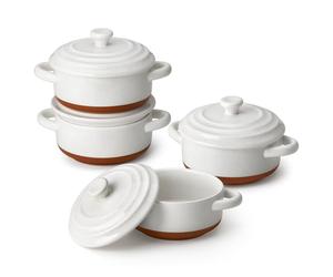 MALACASA Mini Cocotte Set - 12 OZ Small Casserole Dishes for Oven, Ramekins with Lids and Handles, Ceramic Mini Dutch Oven Set of 4, Microwave & Dishwasher Safe, Khaki White, Series TARA