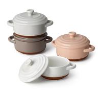 MALACASA Mini Cocotte Set of 4-12 OZ Small Casserole Dishes for Oven with Lids and Handles, Ramekins Oven Safe, Ceramic Mini Dutch Oven Set, Microwave & Dishwasher Safe, Multicolor, Series TARA