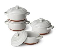 MALACASA Mini Cocotte Set of 4-12 OZ Small Casserole Dishes for Oven with Lids and Handles, Ramekins Oven Safe, Ceramic Mini Dutch Oven Set, Microwave & Dishwasher Safe, Khaki Grey, Series TARA