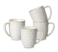 MALACASA Mug Sets of 4, 16 OZ Ceramic Mugs Set of 4 with Handle, Embossment Cups for Latte, Hot Tea, Cappuccino, Mocha, Cocoa, Dishwasher & Microwave Safe Gift Set, White,Lydia Serie