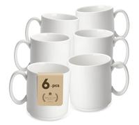 MALACASA Mugs Sets of 6, 16 OZ/ 480ML Ceramic Mugs Set of 6 with Handle, Cups for Latte, Hot Tea, Cappuccino, Mocha, Cocoa, Dishwasher & Microwave Safe, Gift Set, Ivory White, Leah Serie