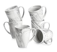 MALACASA Mugs Sets of 6, 560ML Porcelain Marble Grey Coffee Mug Tea Mug, Ceramic Cups with Handle for Juice, Latte, Cappuccino, Cocoa, Dishwasher&Microwave Safe, Series REG